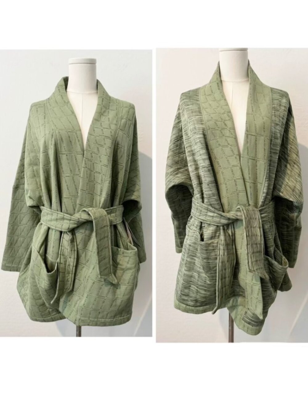 Nike Cardigan Size Small Oil Green Reversible Jacquard Knit Wrap Pilates Cozy